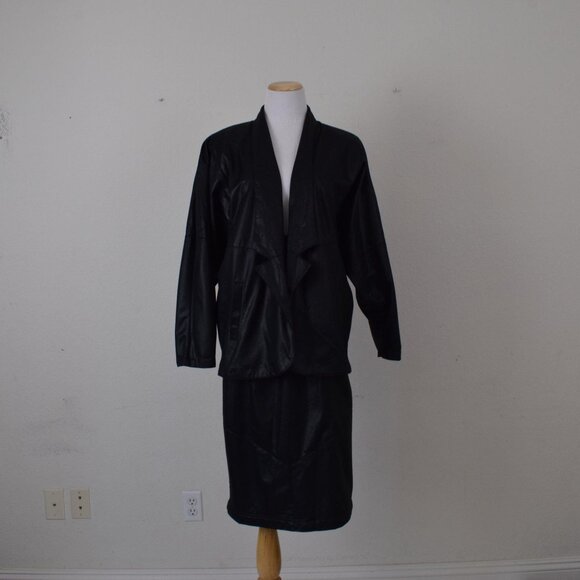 Vintage Black Polyester 2 pc Skirt + Jacket Set - Picture 9 of 10